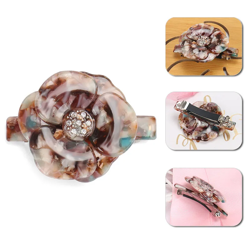 Красивая маленькая заколка для волос Камелия Фотолюминесцентная белая стразы