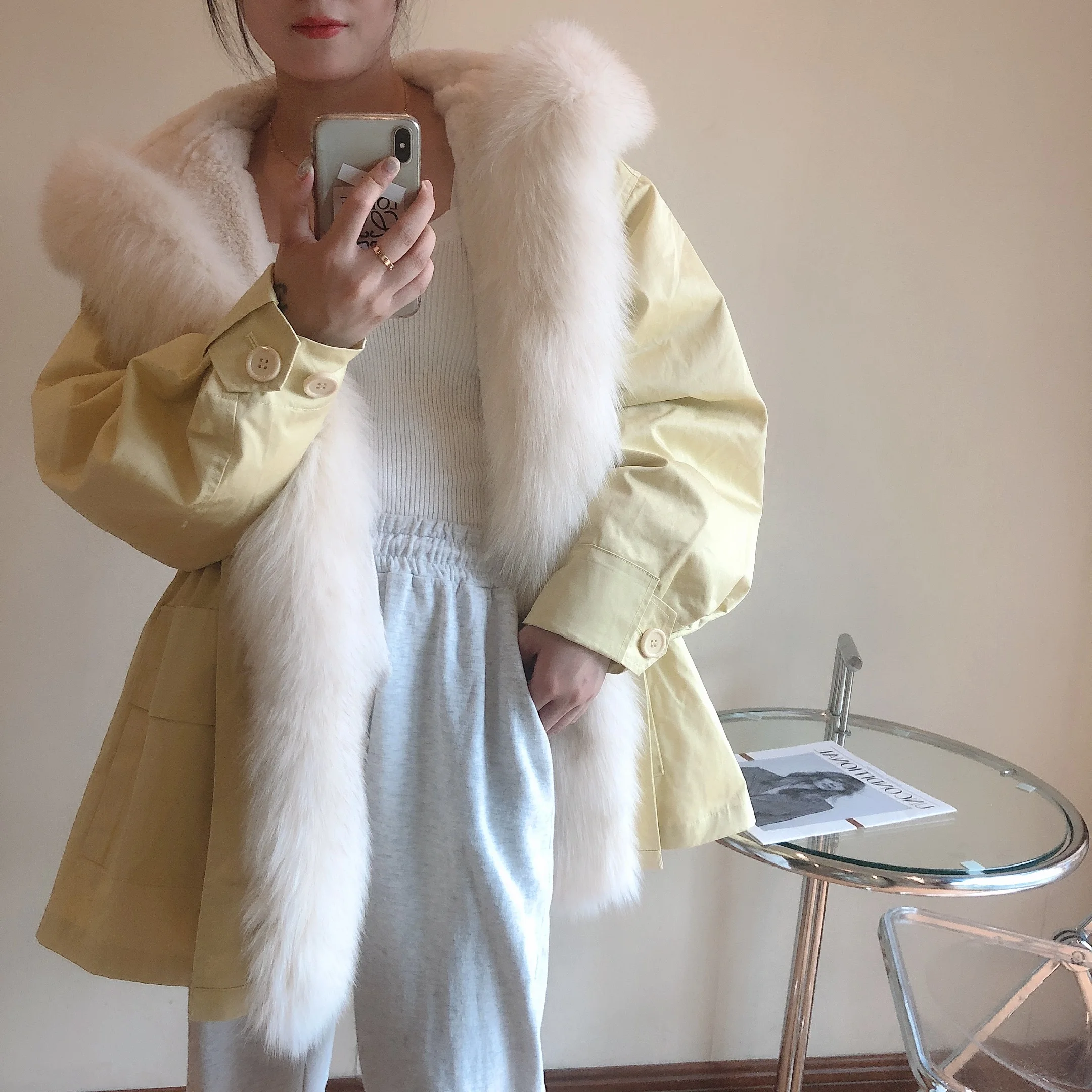 

Real Fox Fur Parkas for Women Winter Female 2021 New Detachable Rex Rabbit Fur Liner Fur Jacket Coat Thick Streetwear Women