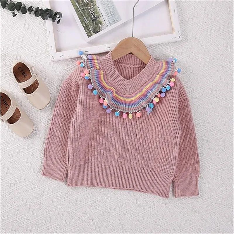 Knit комплекты трикотажной одежды для девочек; детский шерстяной свитер в полоску; платье-комбинезон; пуловер с кроличьими волосами; комплект одежды для детей