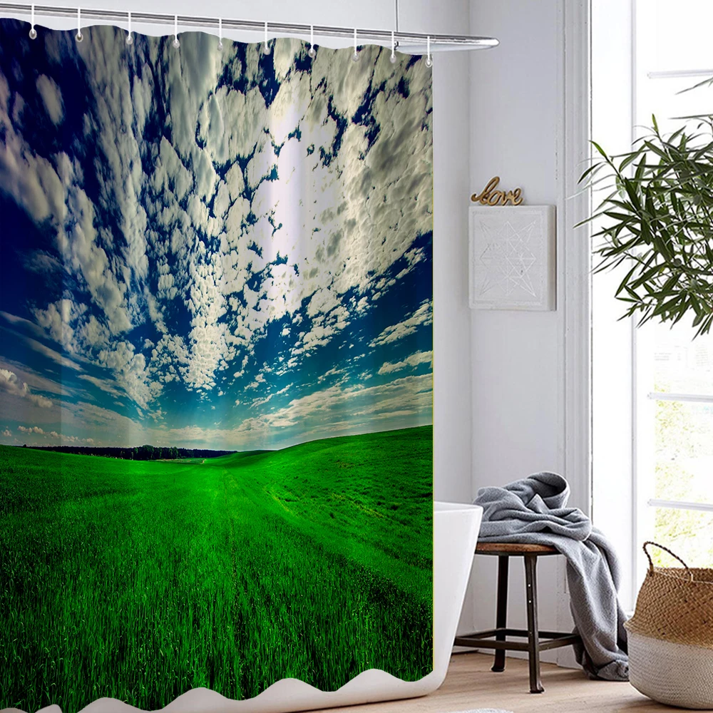 

Шторы для душа с синим небом и белыми облаками, водонепроницаемые моющиеся занавески в стиле пейзажа, светонепроницаемые, подарок для детей...