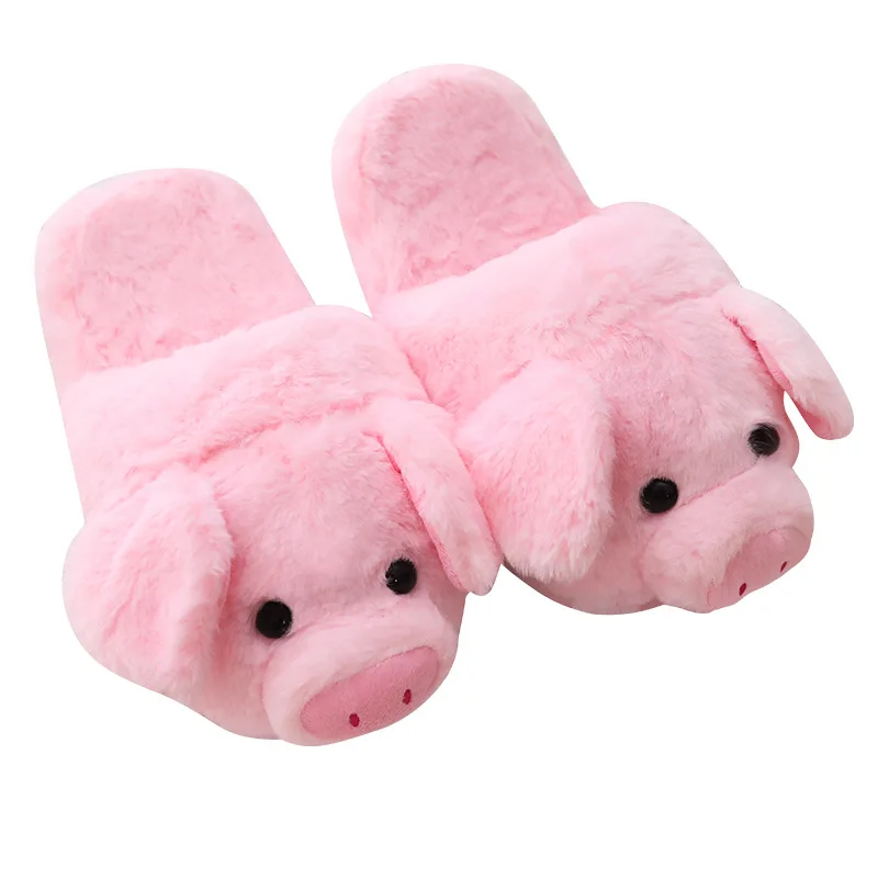 

Winter Warm Home Slippers Cute Pink Little Pig Cartoon Design Adult Girl Lady Plush Head Silent Indoor Floor Women House Shoes