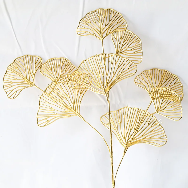 Hot Gold Artificial Eucalyptus Ginkgo Holly Leaf Plants Flower Wedding Decoration for Home Decor DIY Christmas | Дом и сад