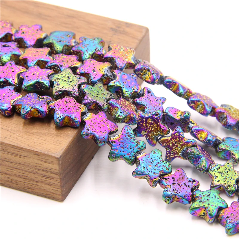 Радужная Гальваническая вулканическая лава в форме звезды бусины из