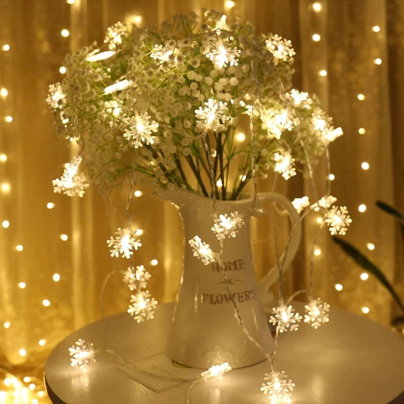 

LED Snowflake Light String Twinkle Garlands Battery Powered Christmas Lamp Holiday Party Wedding Decorative Fairy Light