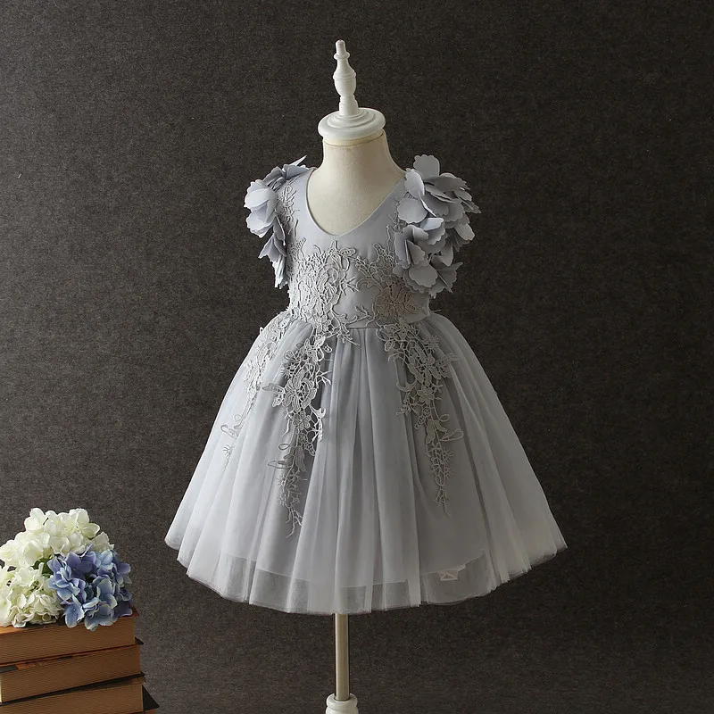Floral Formal Girls Dress for Wedding Birthday Gray High Quality Flower Girl Vestido 2022 Clothes 3 4 6 8 10 12 T RKF184059 | Детская