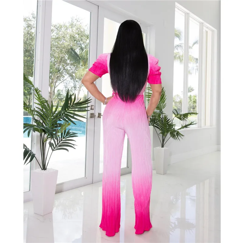 

Zoctuo Changing Color Rompers And Jumpsuits For Women V-Neck Sexy Jumpsuit Puff Sleeve High Waist Romper Wide Leg Pants Fashion