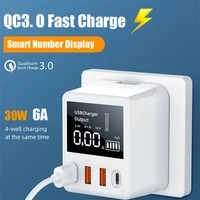 4port led display charge socket ac100 240v qc3 0 fast charging usb charger built in intelligent protection system safe portable