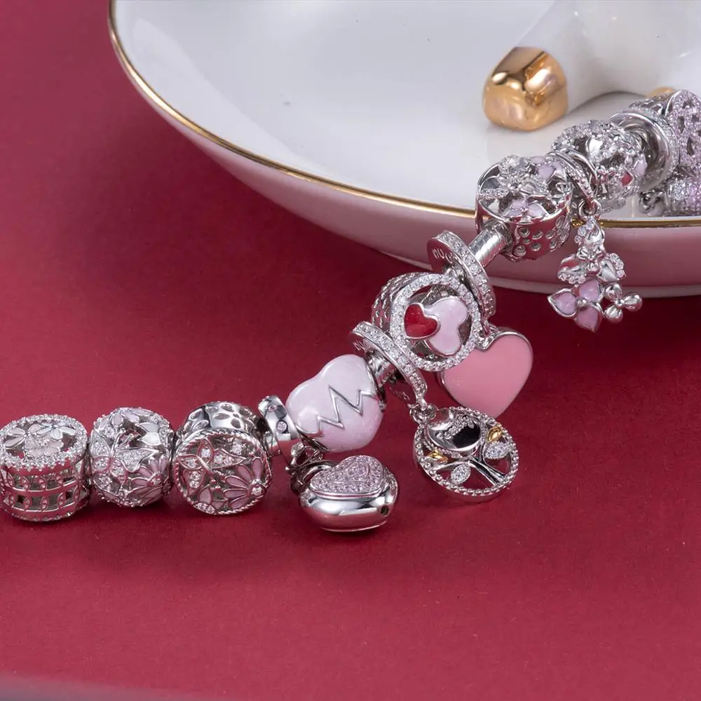 Счастливые сердца 925 пробы серебро тропических рыб и вод tailBeads Подвески Fit