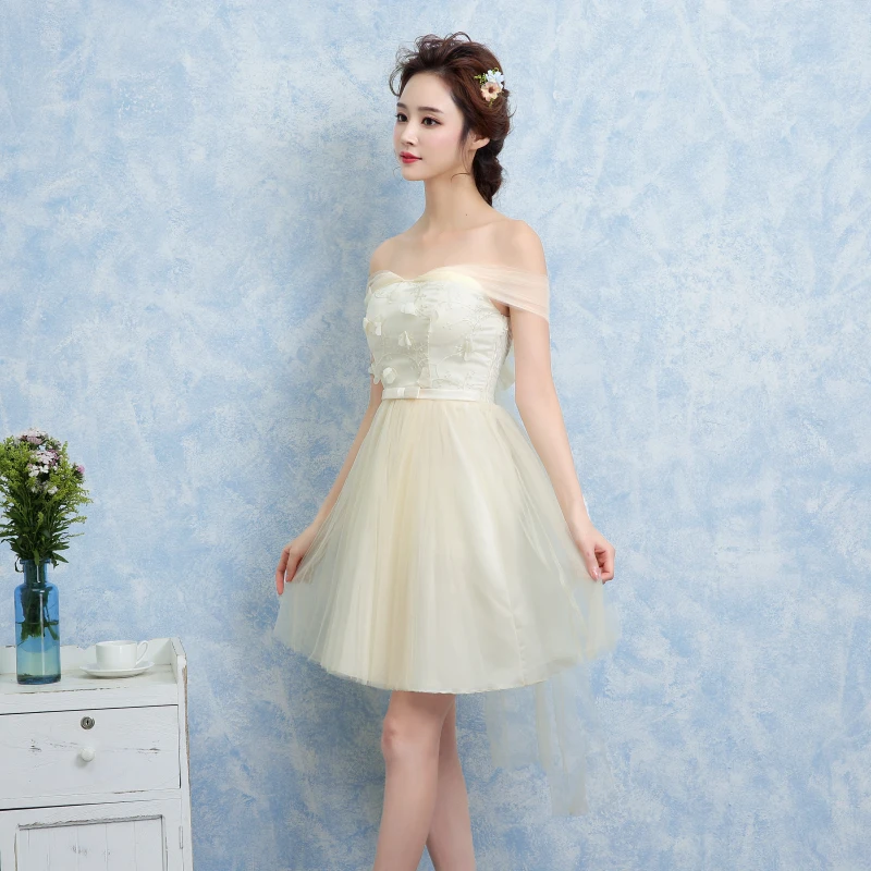off shoulder Вечерние Платья с цветочным узором для девочек-подростков, короткие платья подружек невесты для крупных девочек 14, 15, 16, 17 лет - Цвет: off shoulder