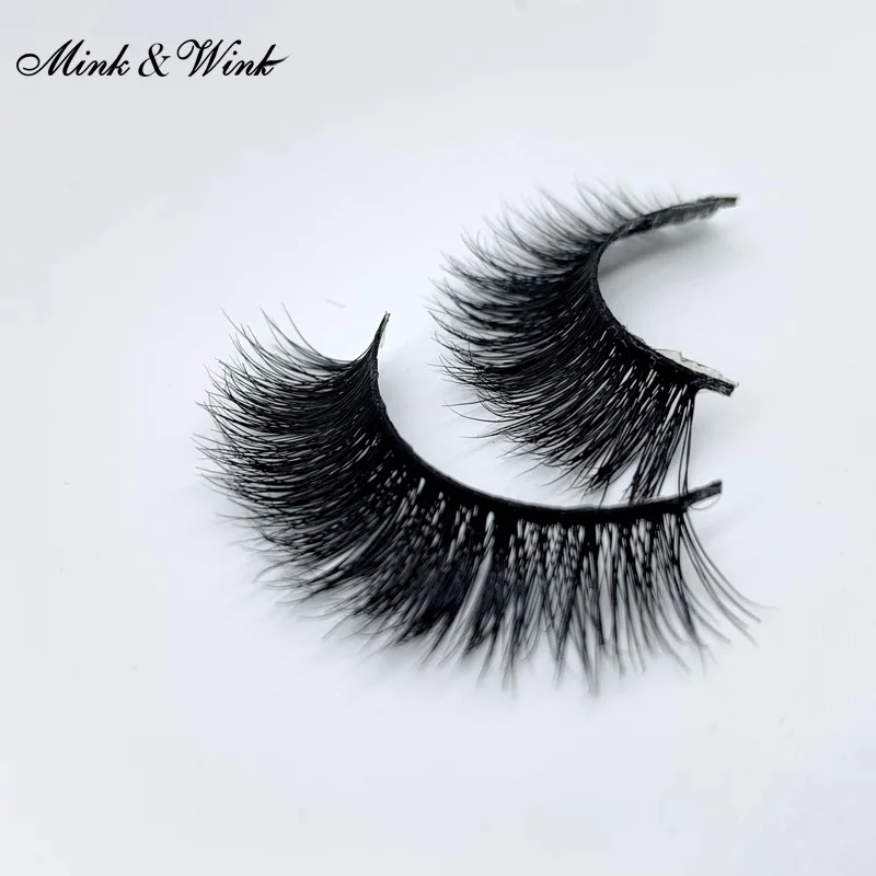 

Mink & Wink 2 Pairs 100% Soft and Natural Black Mink Hair High Quality False Mink 3D Eyelashes 100% Hand Made with Fast Shipping
