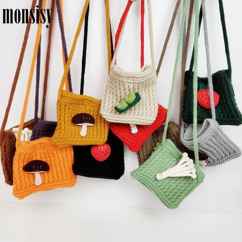 

Monsisy New Knitting Bag For Boy Girl Purse and Handbag Children Wallet Kawaii Furit Small Change Purse Kid Coin Bag Baby Bolsa