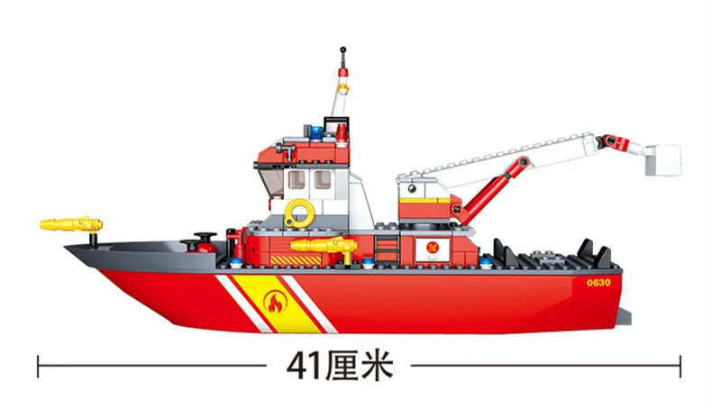 

Assembled building blocks 0630 compatible with city fire series fire truck boat boy toy