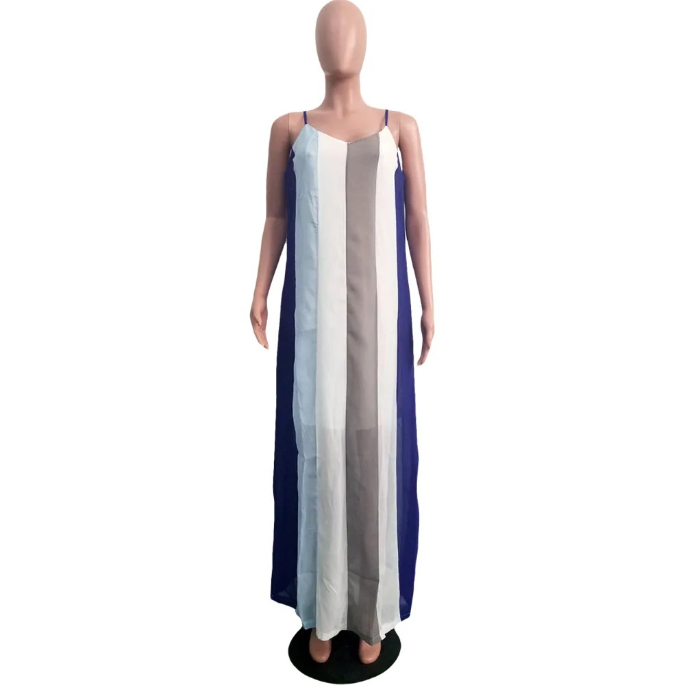 Синий HAOYUAN, сексуальное пляжное платье, женская одежда, летнее, vestidos, элегантное, для девушек, в богемном стиле, на бретелях, в полоску, Boho, длинное, макси, платья - Цвет: Синий