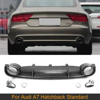 Car Rear Bumper Diffuser Lip Spoiler with Exhaust for Audi A7 Standard Hatchback 4 Door 12-15 Diffuser Carbon Look / Gloss Black