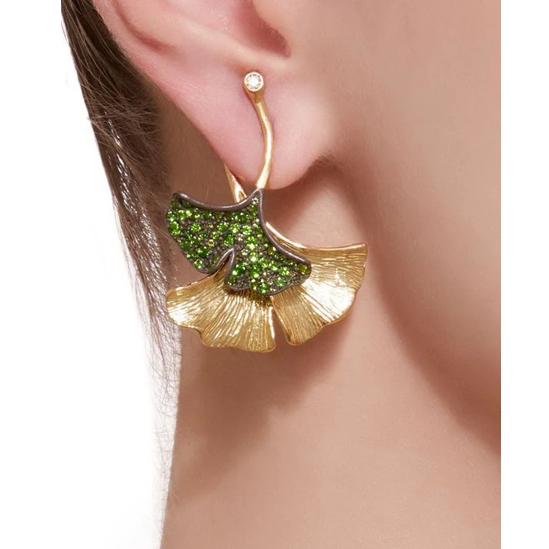 Женские винтажные серьги в богемном стиле золотистые с листочками цветные
