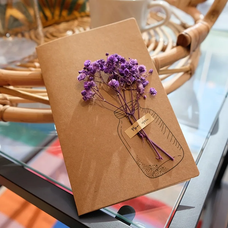 

5pcs Handmade Dried Flower Greeting Card Retro DIY Kraft Paper Birthday Greeting Invitation Card Wedding Party Invitation Card