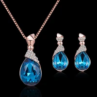 water drop shape rhinestone women pendant ear stud earrings necklace jewelry for women wedding silver color set 2021 new