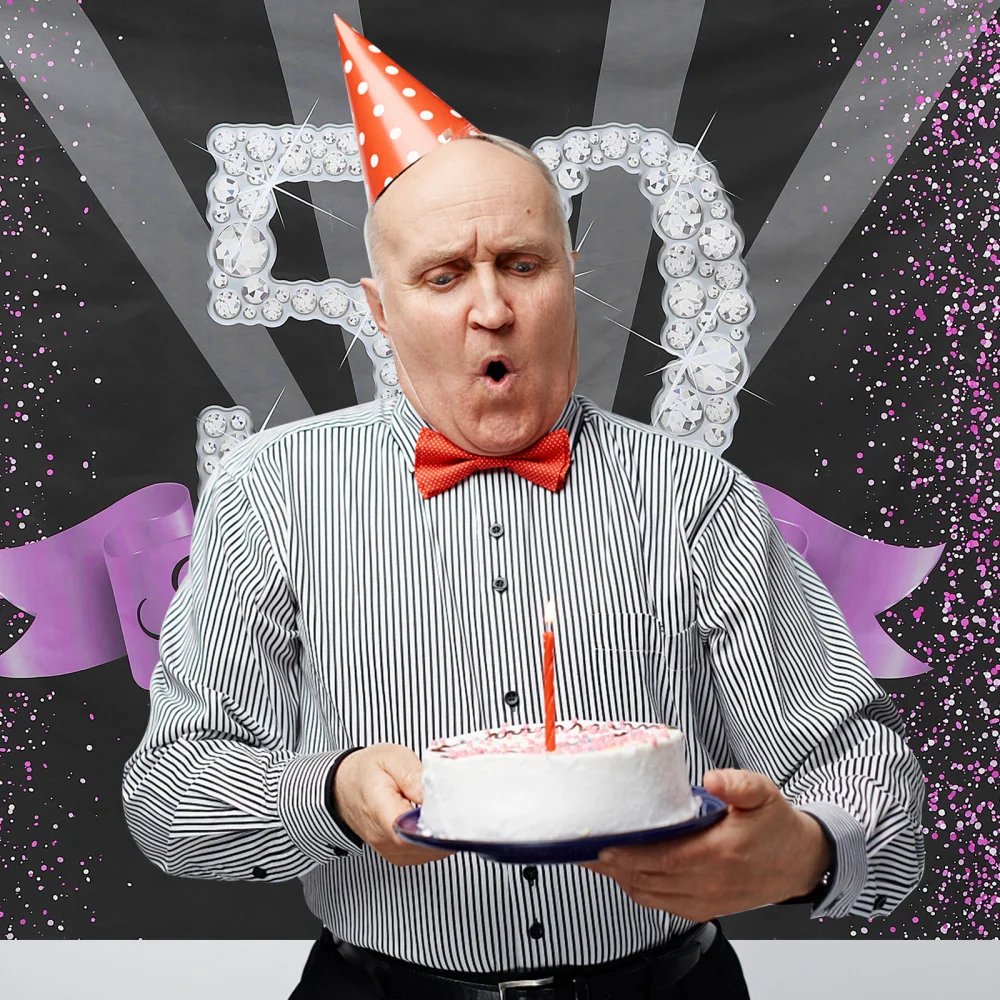 

Happy 50th Birthday Backdrop Purple Background Birthday Party Decoration