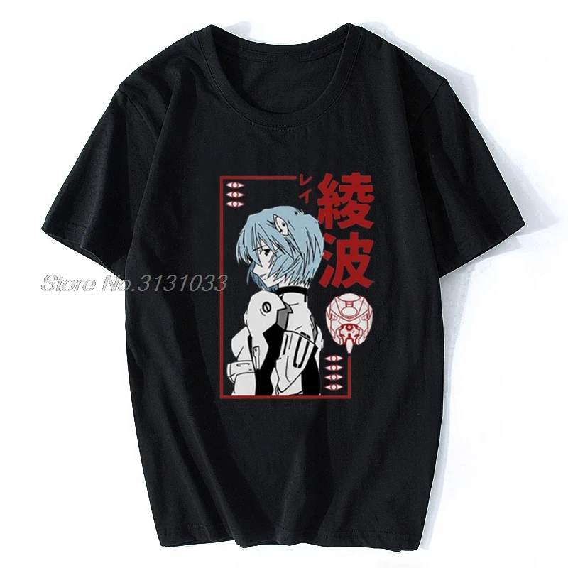 

JAPAN Anime Rei Ayanami Evangelion Funny T Shirt Men New Black Casual Short Sleeve Tshirt Homme Manga Unisex T-shirt Tees
