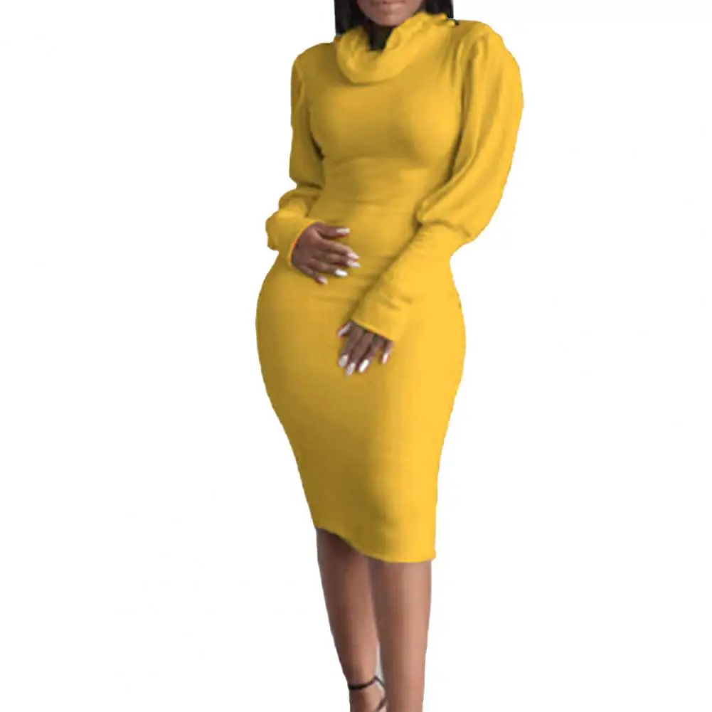 

Sheath Knee Dress Long Sleeve Cotton Blend Turtleneck pencil skirt Spring/Autumn