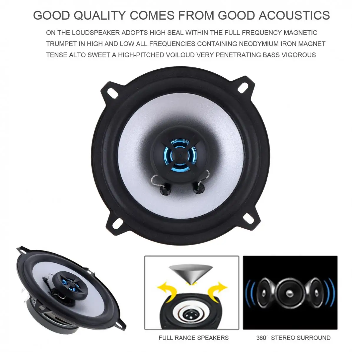 2 шт. 5 дюймовый сторонний автомобильный коаксиальный динамик 80 Вт громкий 4 Ом