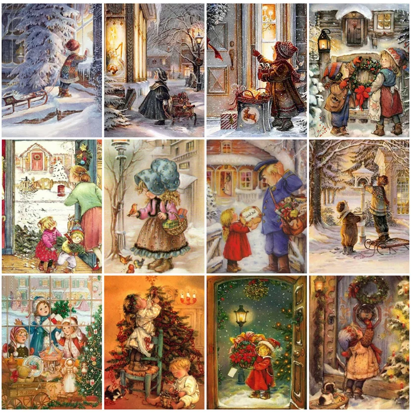 Алмазная вышивка в виде снежного пейзажа рисование полностью детскими стразами