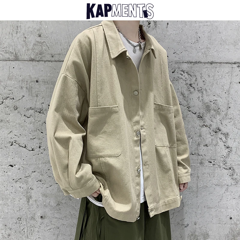 

KAPMENTS Men Solid Pockets Cargo Jackets 2022 Japan Style Mens Streetwear Vintage Windbreaker Men's Korean Hip Hop Casual Jacket