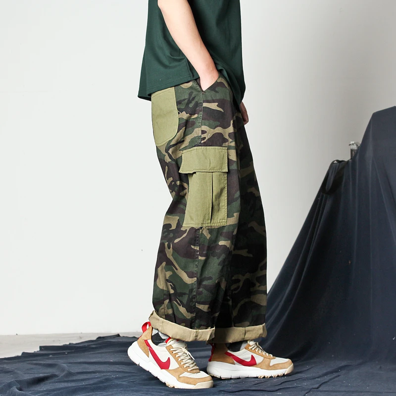 

IEFB Spring Summer New Men's Camouflage Wash Stitching Overalls Loose Straight Workwear Trousers For Male 9Y6091