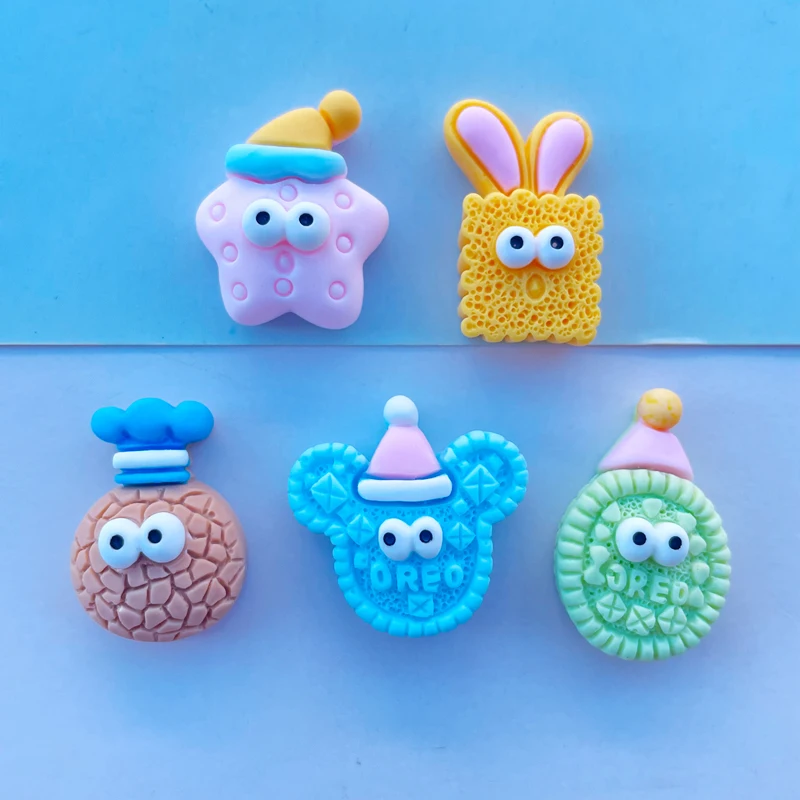 

10 PCS New Kawaii Cute Resin Cartoon Biscuits Series Flat Back Bow Hair Scrapbook Kawai DIY Decoration Accessories B56