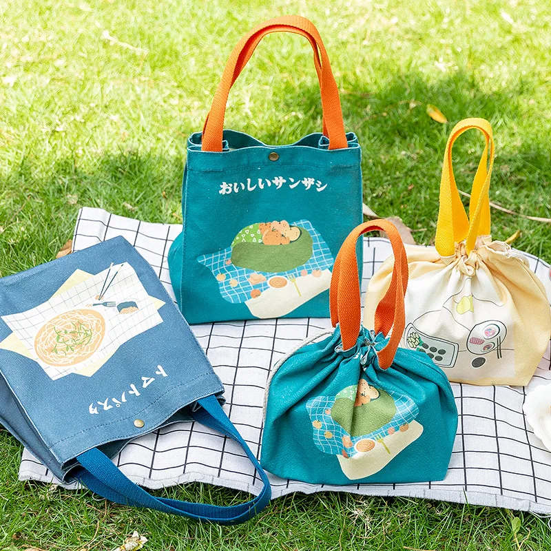 

New Japanese Cartoon Storage Bag Outdoor Portable Picnic Bag Canvas Portable Lunch Bag Space Saver Organizer package bag purse