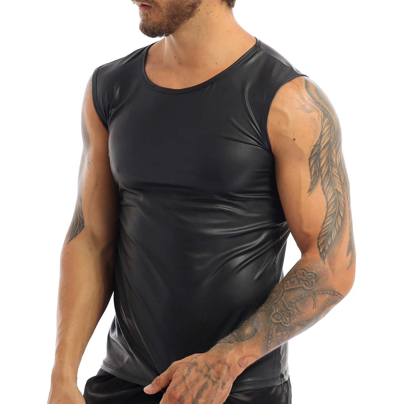 Мужская футболка майка с мокрой кожей вырез лодочкой без рукавов мягкая и