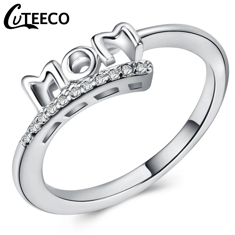 Кольца Cuteeco серебристого цвета с фианитом Love MAMA высококачественные кольца для