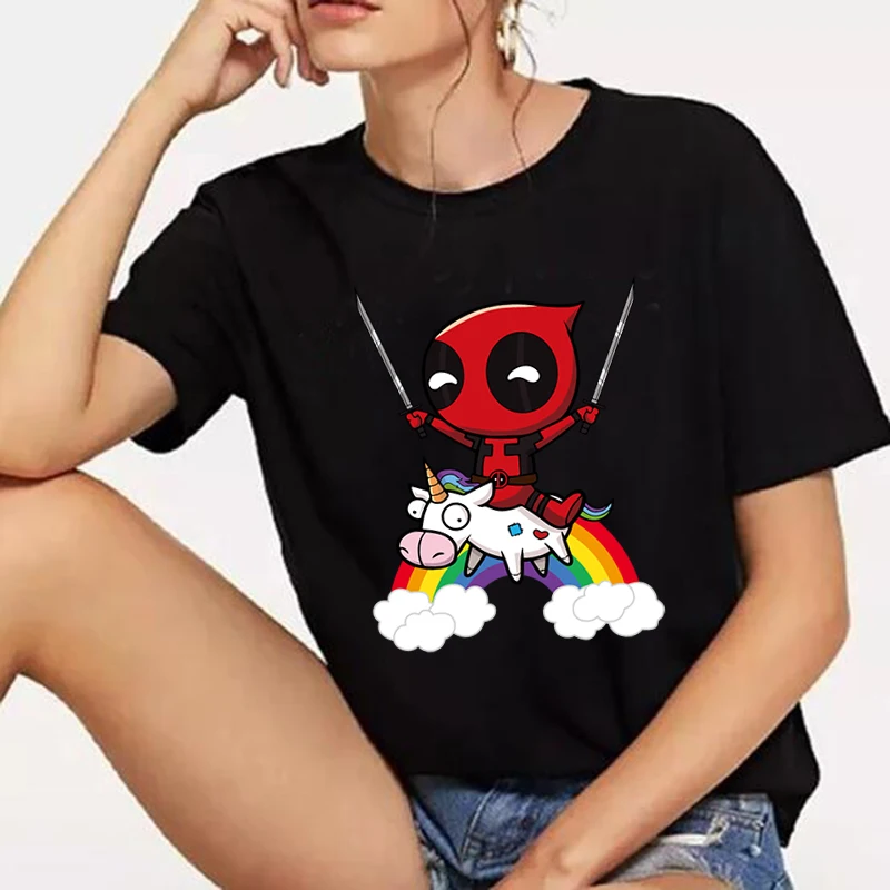 Deadpool Радужная футболка для женщин хлопковая Футболка с буквенным принтом летние