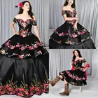 2021 черные платья Quinceanera Charro Съемная юбка с цветочной вышивкой с открытыми плечами милое 16 платье мексиканская тема