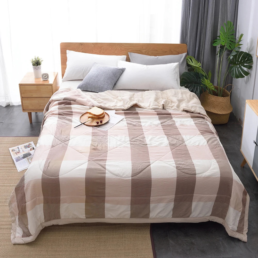 Летнее помытое хлопковое стеганое одеяло мягкое дышащее покрывало тонкое