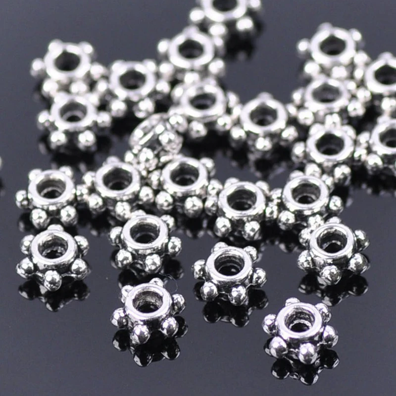 

100pcs 5mm Rondelle Ball Gear Shape Tibetan Silver Metal Loose Spacer Beads lot for DIY Jewelry Making Crafts Findings