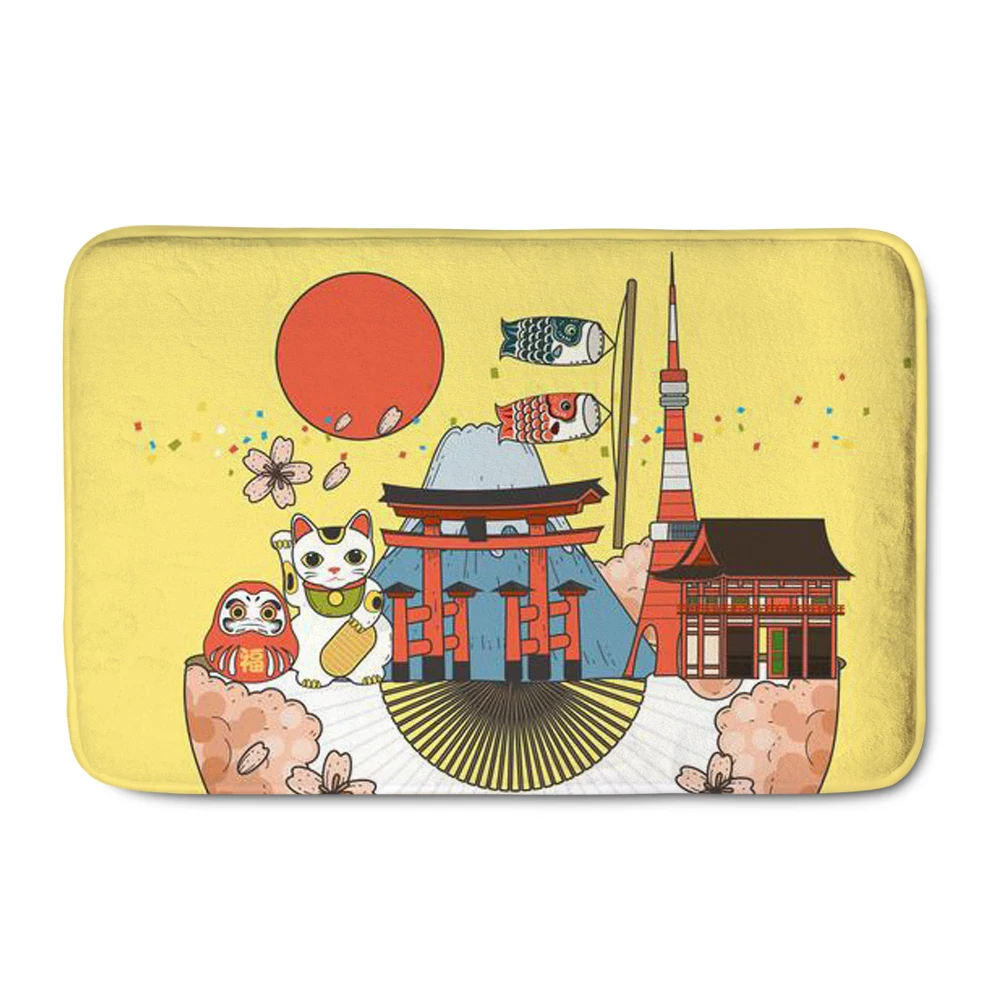 

Впитывающий Коврик Upetstory для входной двери, впитывающий японский ковер с принтом веера, для ванной комнаты, кухни, противоскользящий, для пр...