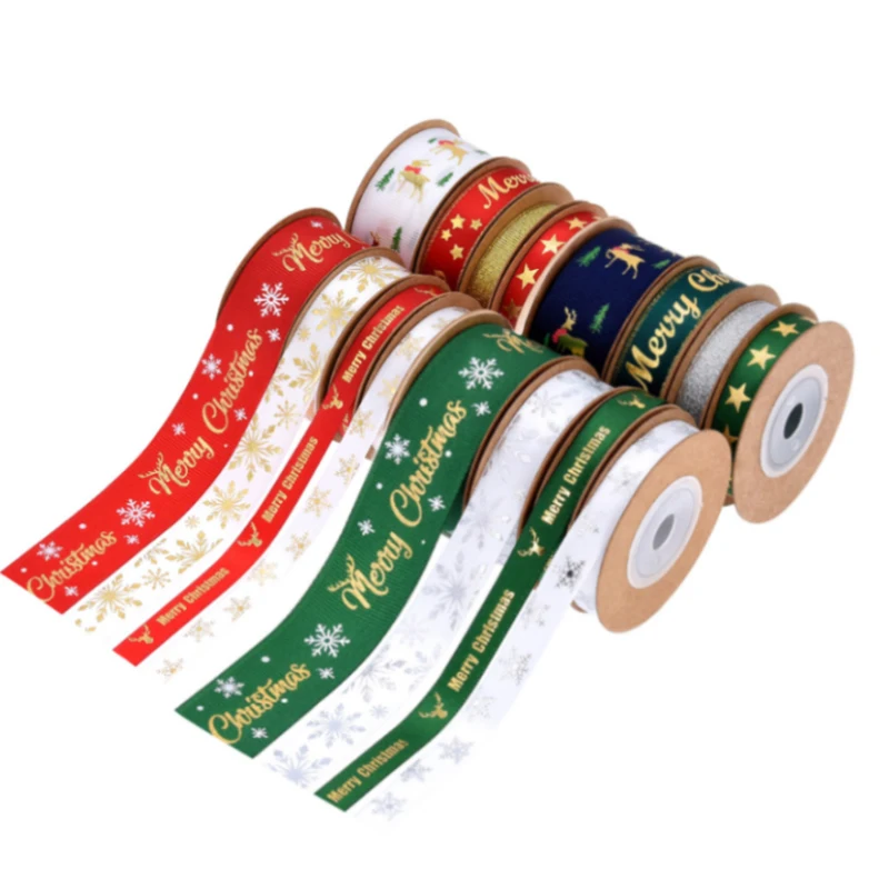 

5yards/Roll Merry Christmas Party Decoration Ribbons For DIY Hair Pins Headbands Craft Decor Thread Handmade Gift Wrapping Ropes