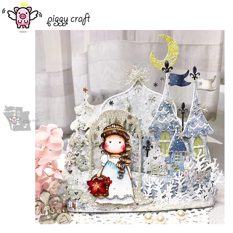 Piggy Craft metal cutting dies cut die mold Castle flag house Scrapbook paper craft knife mould blade punch stencils dies