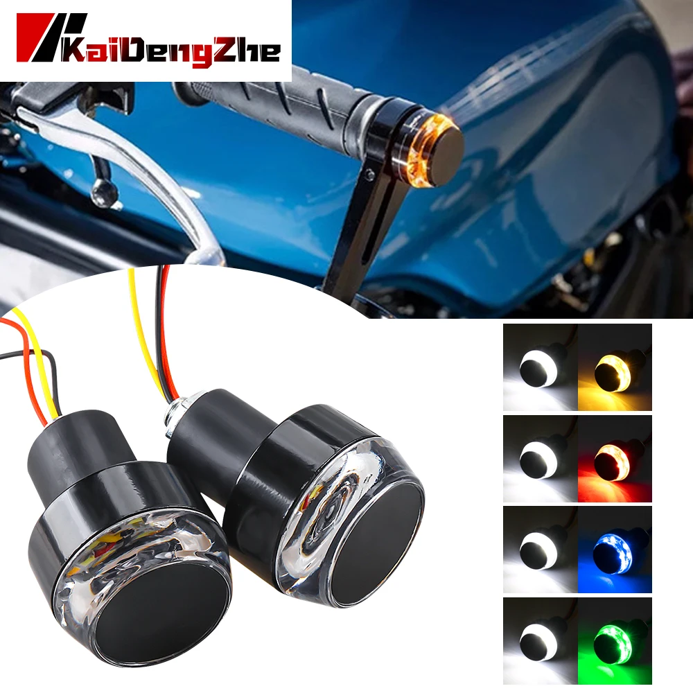 

2Pcs Motorcycle LED Handlebar End Turn Signal Light White Yellow Blue Red Flash Handle Grip Direction Light Side Marker Light12V