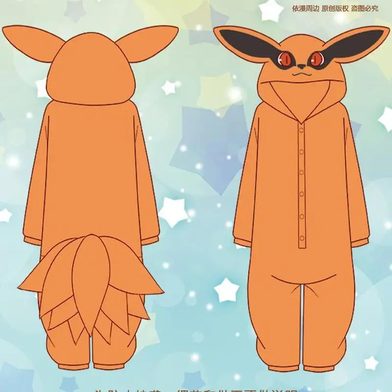 Пижамы Kyuubi Kitsune Kurama Cosplay ночные костюмы Akatsuki Ночная одежда Мультяшные комбинезоны