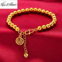 kissflower br160 fine jewelry wholesale fashion woman birthday wedding gift fu round exquisite 24kt gold beads chain bracelet