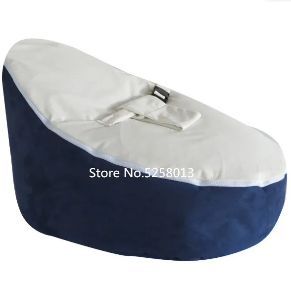 navy blue n White Мягкий детский стул младенческой мешок бобов покрывало кровати без наполнителя Pouf для кормления ребенка Snuggle кровать с поясом для безопасности защиты - Цвет: navy blue n White
