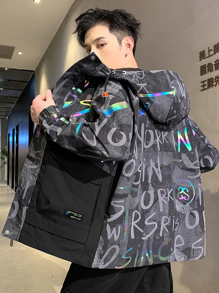 Spring And Autumn Men 'S Korean-Style Hooded Camouflage Reflective New Teen Jacket Trendy Men 'S Hong Kong Style Overalls Trendy