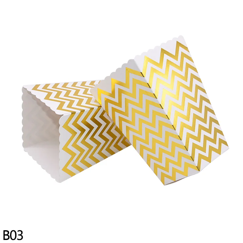 B03 gold wave 6/12 шт цвета: золотистый, серебристый горошек в волнистую полоску Бумага ведро для попкорна попкорн конфеты/закусок сумка рождественское платье на свадьбу для детей, День рождения украшения - Цвет: B03 gold wave