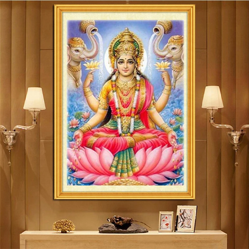 Diy Полный Круглый Смола Бриллиантовая украшающая Картина Набор стразов Лакшми