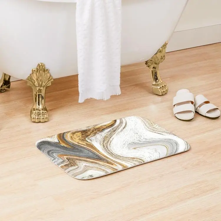 

Gold Silver Marbling Mix Bath Mat Decoration Toilet Living Room Shower Room Bedroom Home Floor Bathroom Rug Pad Kitchen Modern