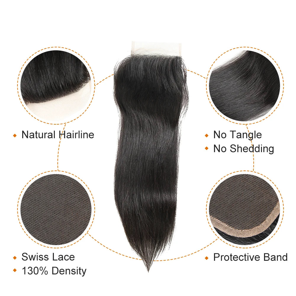 PEERLESS Virgin Hair бразильские Прямые переплетенные 3 пряди с закрытием 4*4 швейцарские кружевные натуральные необработанные человеческие волосы для наращивания