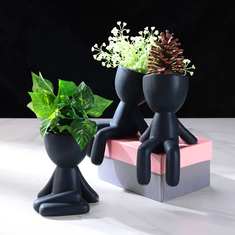 Гуманоид Керамика цветочный горшок персонажа сидя ваза скульптура горшки для