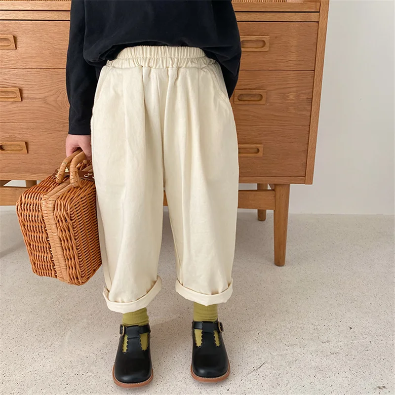 

Spring 2022 unisex kids loose casual pants Japanese style solid color all-match boys girls trousers 1-7Y